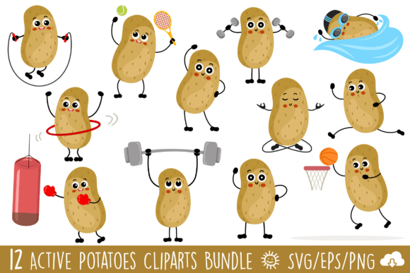 Active Potatoes Vector Clipart Bundle