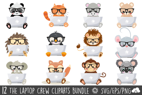 Animals Working on Laptop Clipart Bundle: A Versatile Resource for Creators and Entrepreneurs