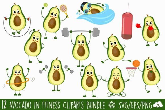 Avocado Fitness Cliparts Bundle: A Creative Twist on Healthy Living