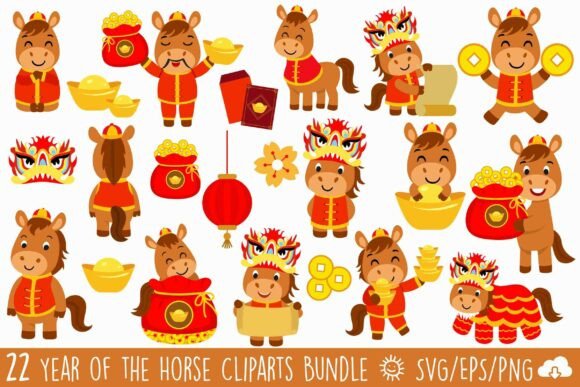 Chinese New Year Horse Cliparts Bundle: A Creative Resource for Festive Designs