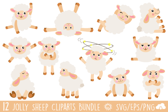 Cute Jolly Sheep Vector Clipart Bundle