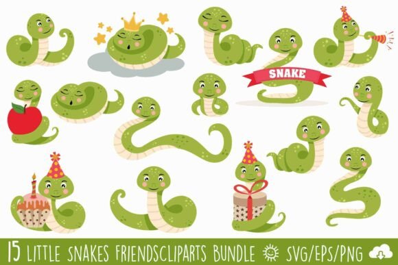 Cute Little Snakes Clipart Bundle
