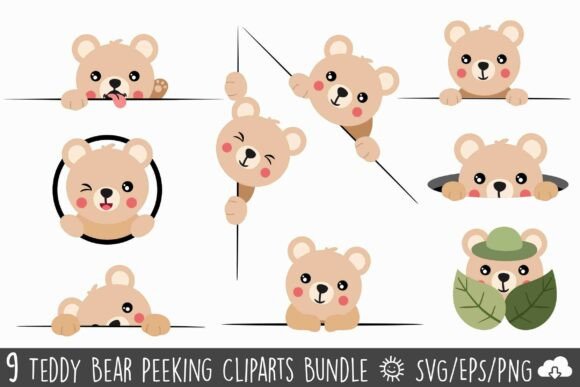 Cute Teddy Bear Peeking Vector Bundle