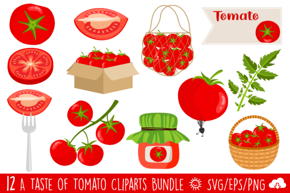 Fresh Red Tomato Clipart Bundle