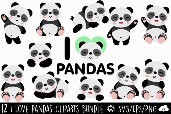 I Love Pandas Clipart Bundle: A Sweet Addition to Your Creative Projects