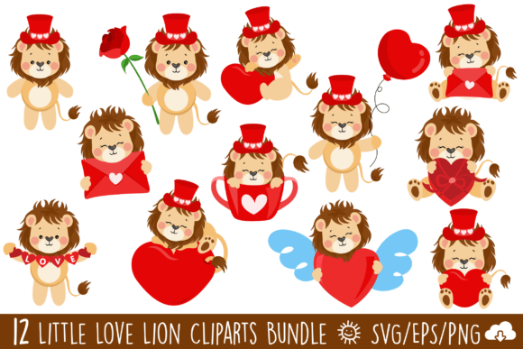 Little Love Lion Vector Clipart Bundle