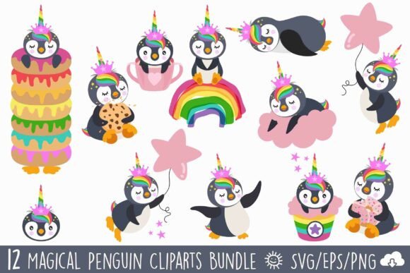 Magical Unicorn Penguin Clipart Bundle