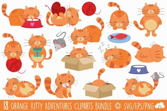 Orange Kitten Adventures Clipart Bundle