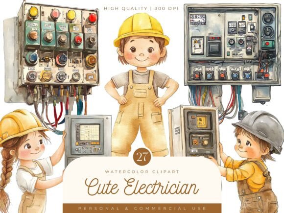 Spark Creativity with Watercolor Cute Electrician Clipart