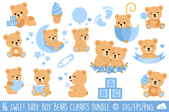 Sweet Baby Boy Bear Clipart Bundle