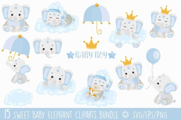 Sweet Baby Boy Elephant Clipart Bundle: A Creative Resource for Modern Entrepreneurs and Designers