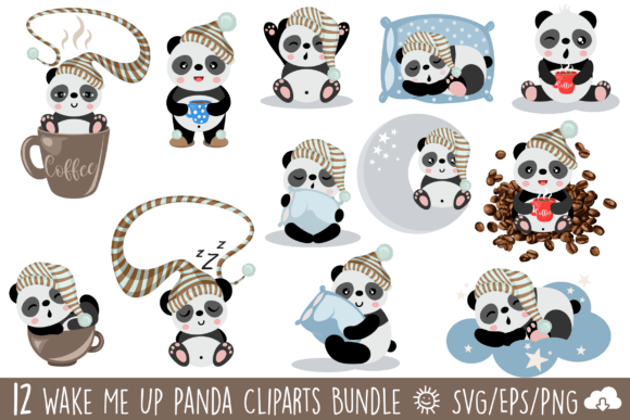 Wake Me Up Panda Vector Clipart Bundle