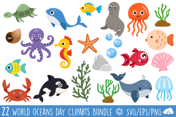 World Oceans Day Animals Clipart Bundle: A Versatile Resource for Creative Projects
